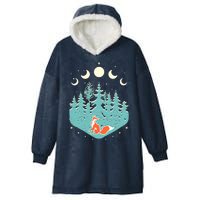 Vintage Moon Phases Forest Fox Hooded Wearable Blanket