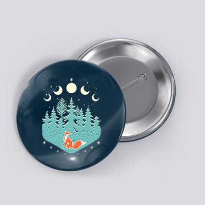 Vintage Moon Phases Forest Fox Button