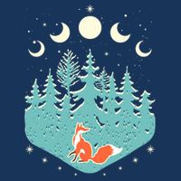 Vintage Moon Phases Forest Fox Button