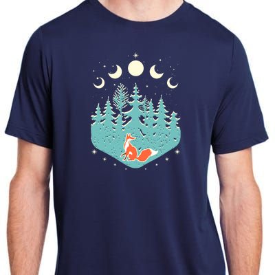 Vintage Moon Phases Forest Fox Adult ChromaSoft Performance T-Shirt