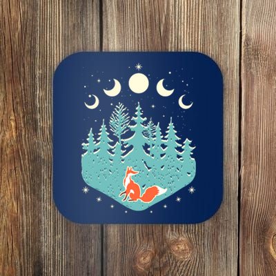 Vintage Moon Phases Forest Fox Coaster