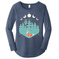 Vintage Moon Phases Forest Fox Women's Perfect Tri Tunic Long Sleeve Shirt