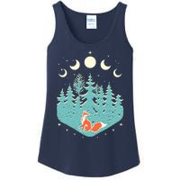 Vintage Moon Phases Forest Fox Ladies Essential Tank