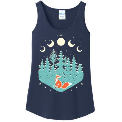 Vintage Moon Phases Forest Fox Ladies Essential Tank