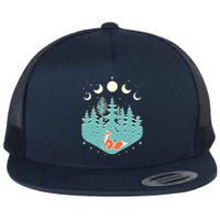 Vintage Moon Phases Forest Fox Flat Bill Trucker Hat