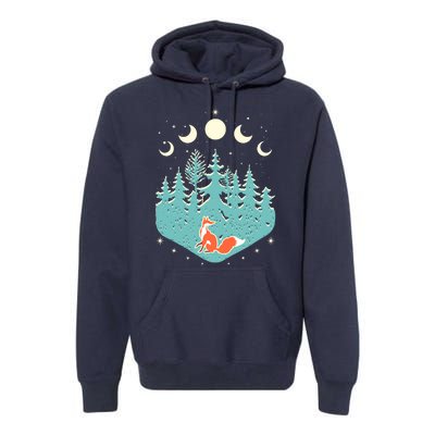 Vintage Moon Phases Forest Fox Premium Hoodie