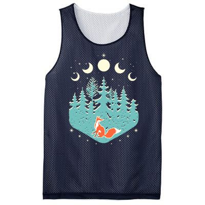 Vintage Moon Phases Forest Fox Mesh Reversible Basketball Jersey Tank