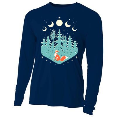 Vintage Moon Phases Forest Fox Cooling Performance Long Sleeve Crew