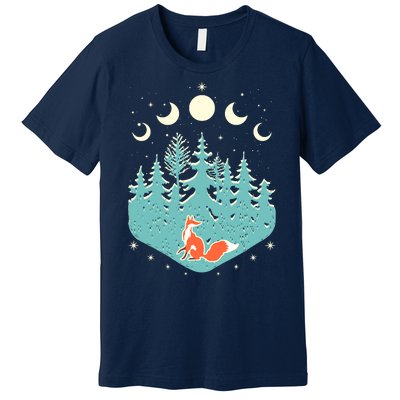 Vintage Moon Phases Forest Fox Premium T-Shirt