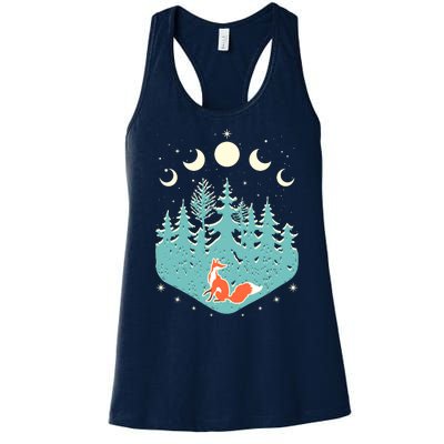 Vintage Moon Phases Forest Fox Women's Racerback Tank