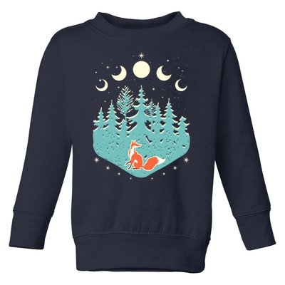 Vintage Moon Phases Forest Fox Toddler Sweatshirt