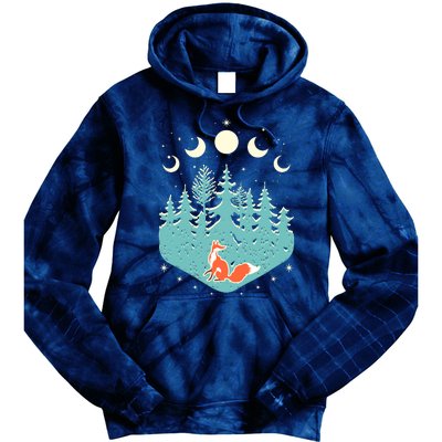 Vintage Moon Phases Forest Fox Tie Dye Hoodie