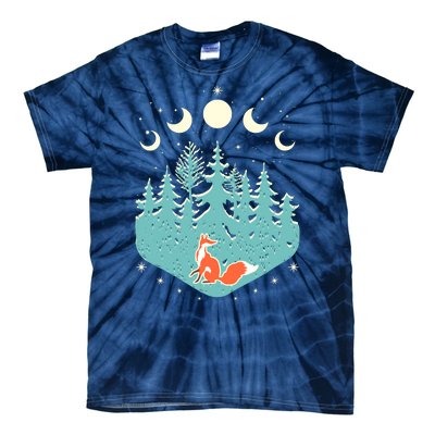 Vintage Moon Phases Forest Fox Tie-Dye T-Shirt