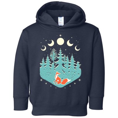 Vintage Moon Phases Forest Fox Toddler Hoodie