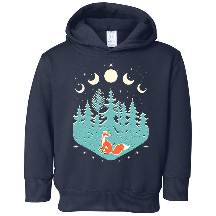 Vintage Moon Phases Forest Fox Toddler Hoodie