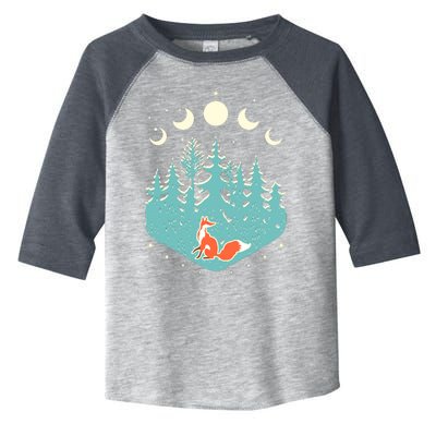 Vintage Moon Phases Forest Fox Toddler Fine Jersey T-Shirt