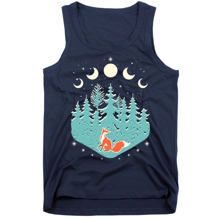 Vintage Moon Phases Forest Fox Tank Top