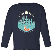 Vintage Moon Phases Forest Fox Toddler Long Sleeve Shirt