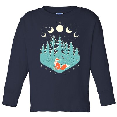 Vintage Moon Phases Forest Fox Toddler Long Sleeve Shirt