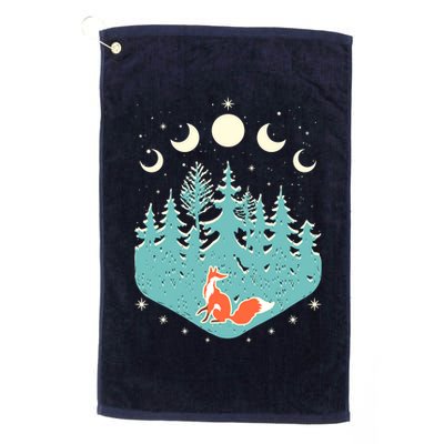 Vintage Moon Phases Forest Fox Golf Towel