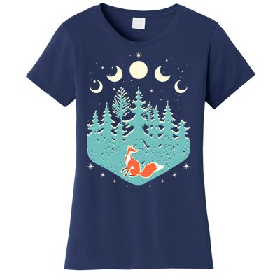 Vintage Moon Phases Forest Fox Women's T-Shirt