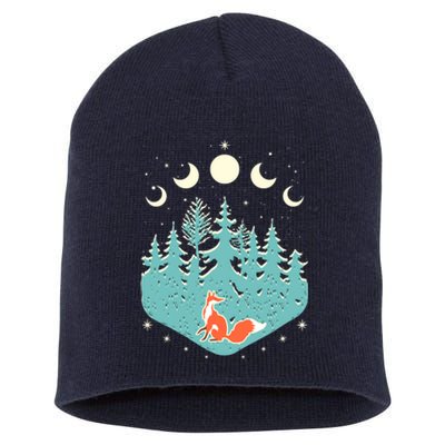 Vintage Moon Phases Forest Fox Short Acrylic Beanie