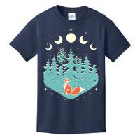 Vintage Moon Phases Forest Fox Kids T-Shirt