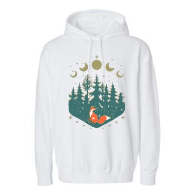 Vintage Moon Phases Forest Fox Garment-Dyed Fleece Hoodie