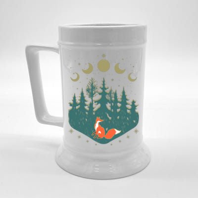 Vintage Moon Phases Forest Fox Beer Stein