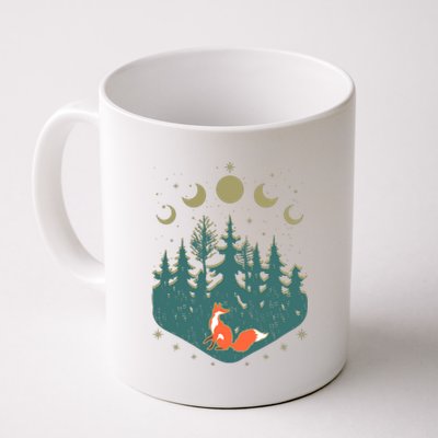 Vintage Moon Phases Forest Fox Coffee Mug