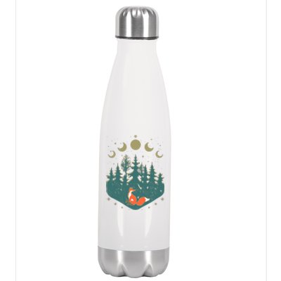 Vintage Moon Phases Forest Fox Stainless Steel Insulated Water Bottle