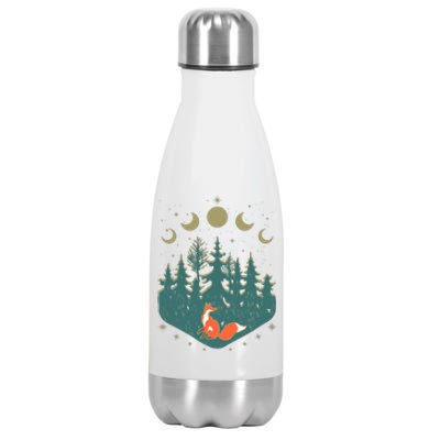 Vintage Moon Phases Forest Fox Stainless Steel Insulated Water Bottle