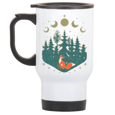 Vintage Moon Phases Forest Fox Stainless Steel Travel Mug