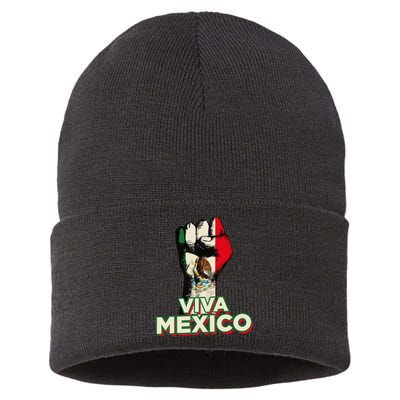 Viva Mexico Proud Fist Mexican Independence Sustainable Knit Beanie