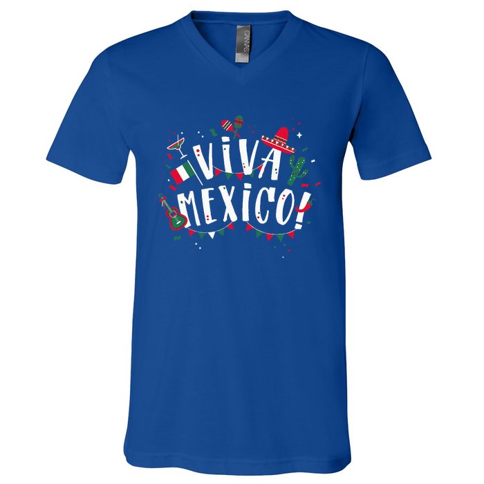 Viva Mexico Party Mexican Independence Flag V-Neck T-Shirt