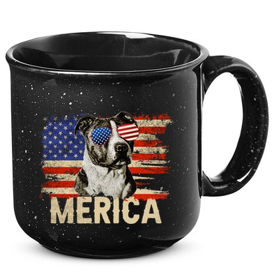 Vintage Merica Pitbull 4th Of July USA Patriotic Sunglasses 15oz Campfire Ceramic Mug
