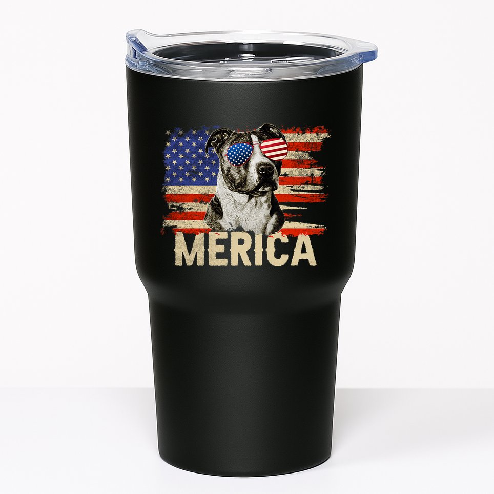 Vintage Merica Pitbull 4th Of July USA Patriotic Sunglasses Tumbler