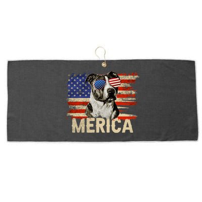 Vintage Merica Pitbull 4th Of July USA Patriotic Sunglasses Large Microfiber Waffle Golf Towel