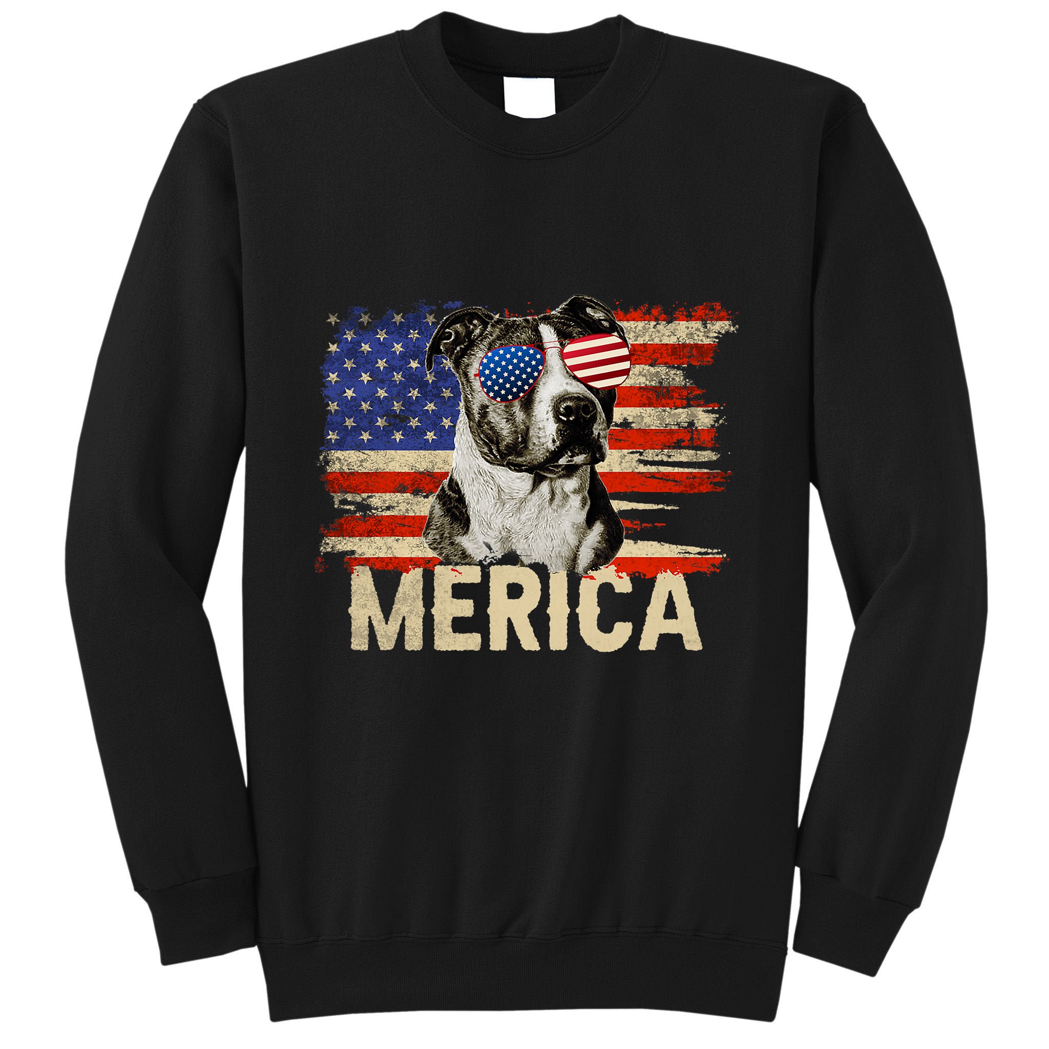 Vintage Merica Pitbull 4th Of July USA Patriotic Sunglasses Tall Sweatshirt