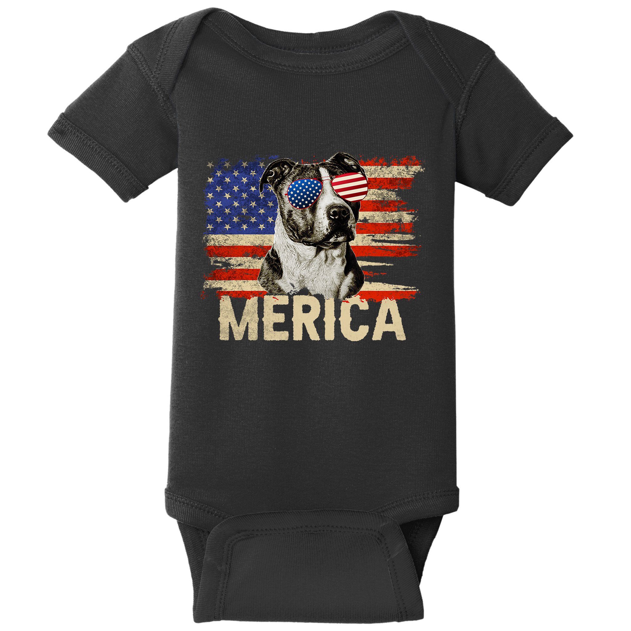 Vintage Merica Pitbull 4th Of July USA Patriotic Sunglasses Baby Bodysuit