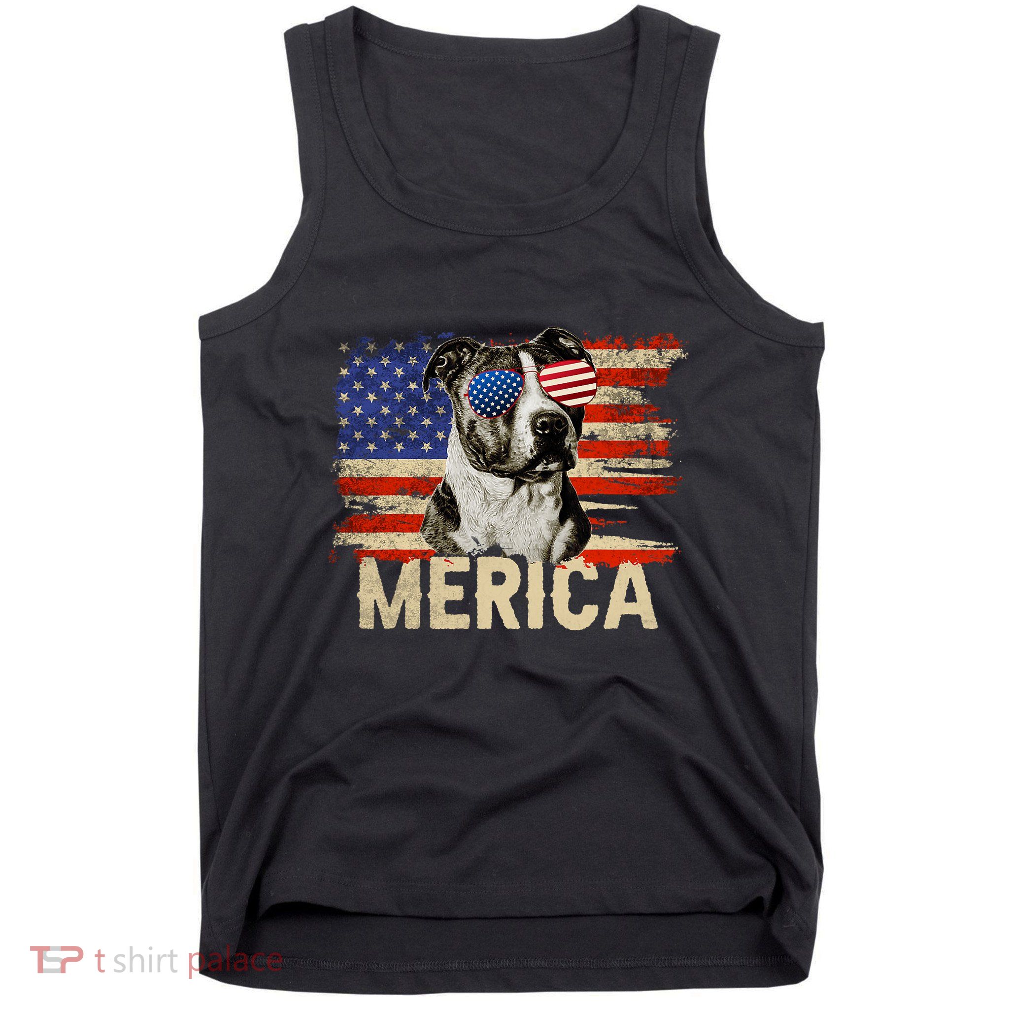 Vintage Merica Pitbull 4th Of July USA Patriotic Sunglasses Tank Top
