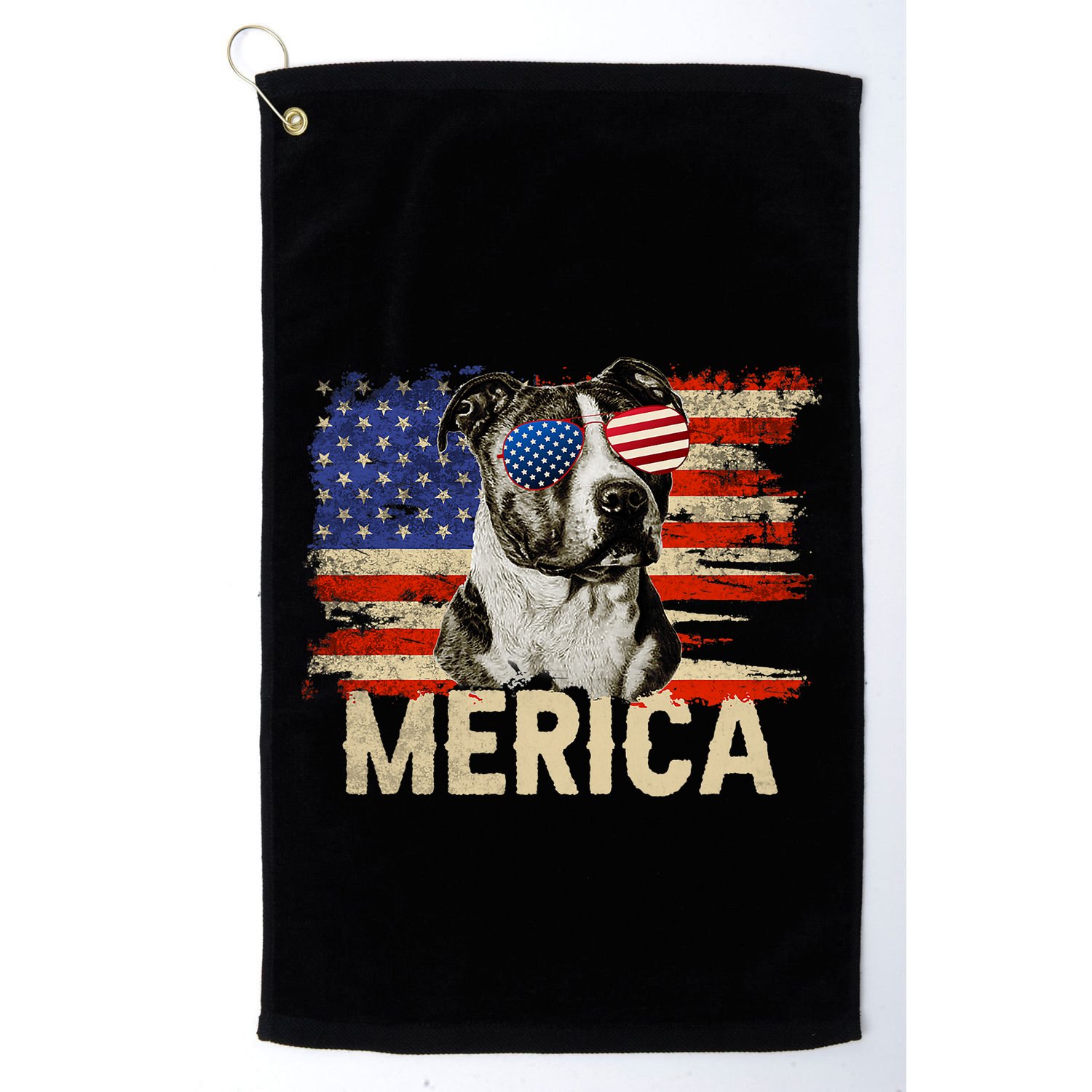 Vintage Merica Pitbull 4th Of July USA Patriotic Sunglasses Golf Towel