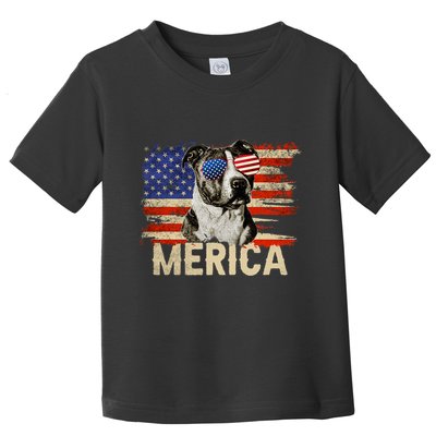 Vintage Merica Pitbull 4th Of July USA Patriotic Sunglasses Toddler T-Shirt