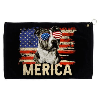 Vintage Merica Pitbull 4th Of July USA Patriotic Sunglasses Grommeted Golf Towel