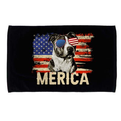 Vintage Merica Pitbull 4th Of July USA Patriotic Sunglasses Microfiber Hand Towel