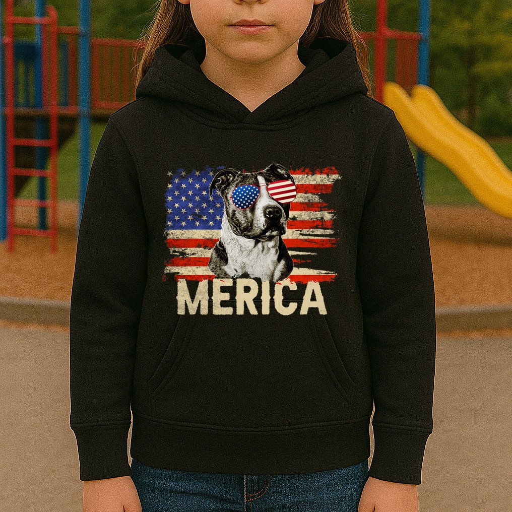 Vintage Merica Pitbull 4th Of July USA Patriotic Sunglasses Kids Hoodie