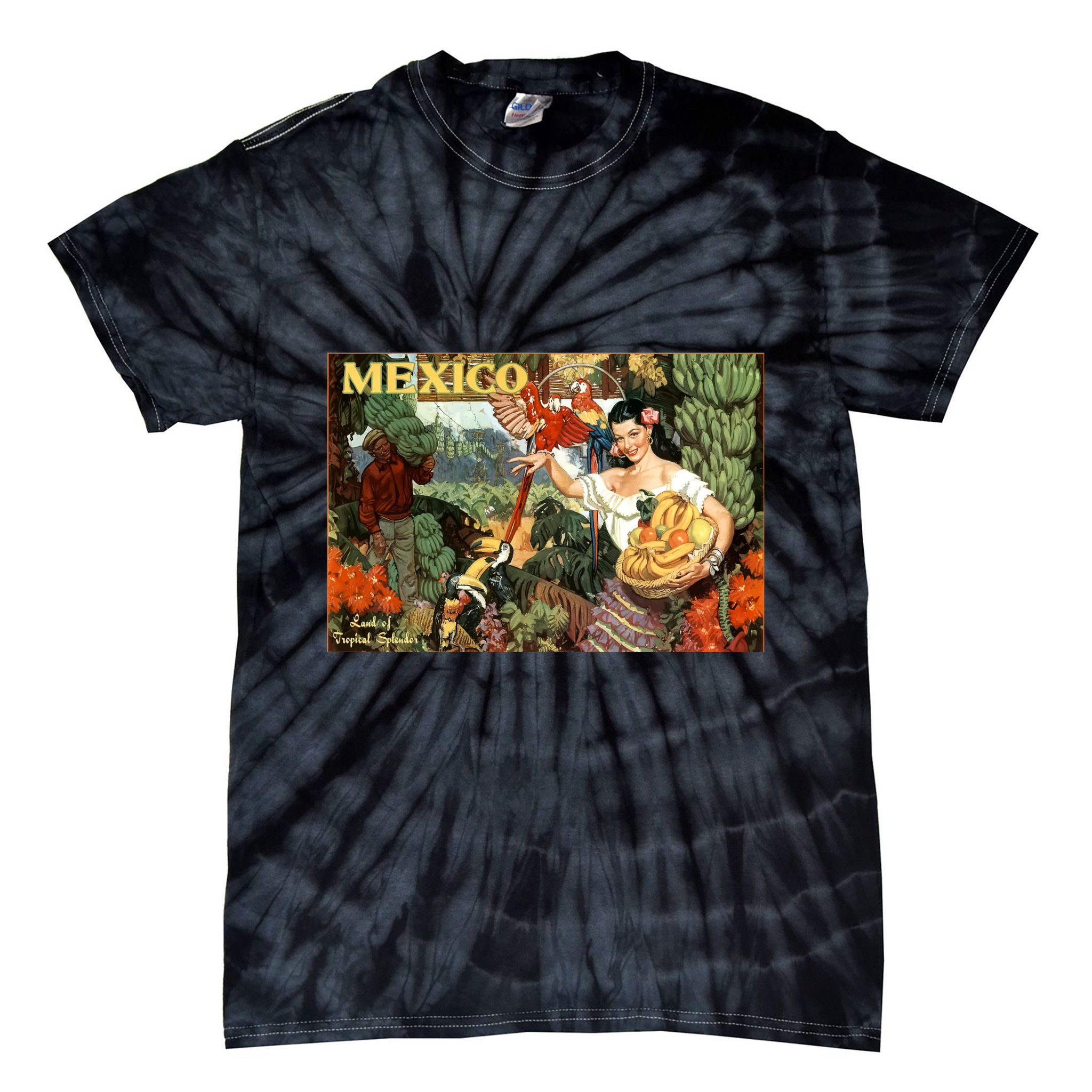 Vintage Mexico Poster Pin Up Fruits And Land Tie-Dye T-Shirt