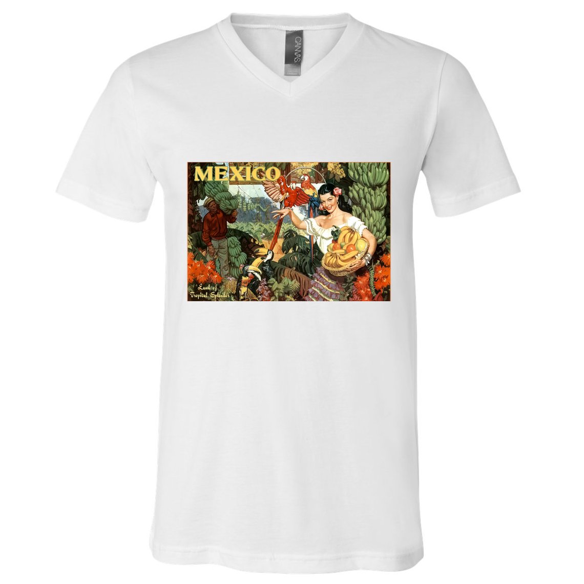 Vintage Mexico Poster Pin Up Fruits And Land V-Neck T-Shirt
