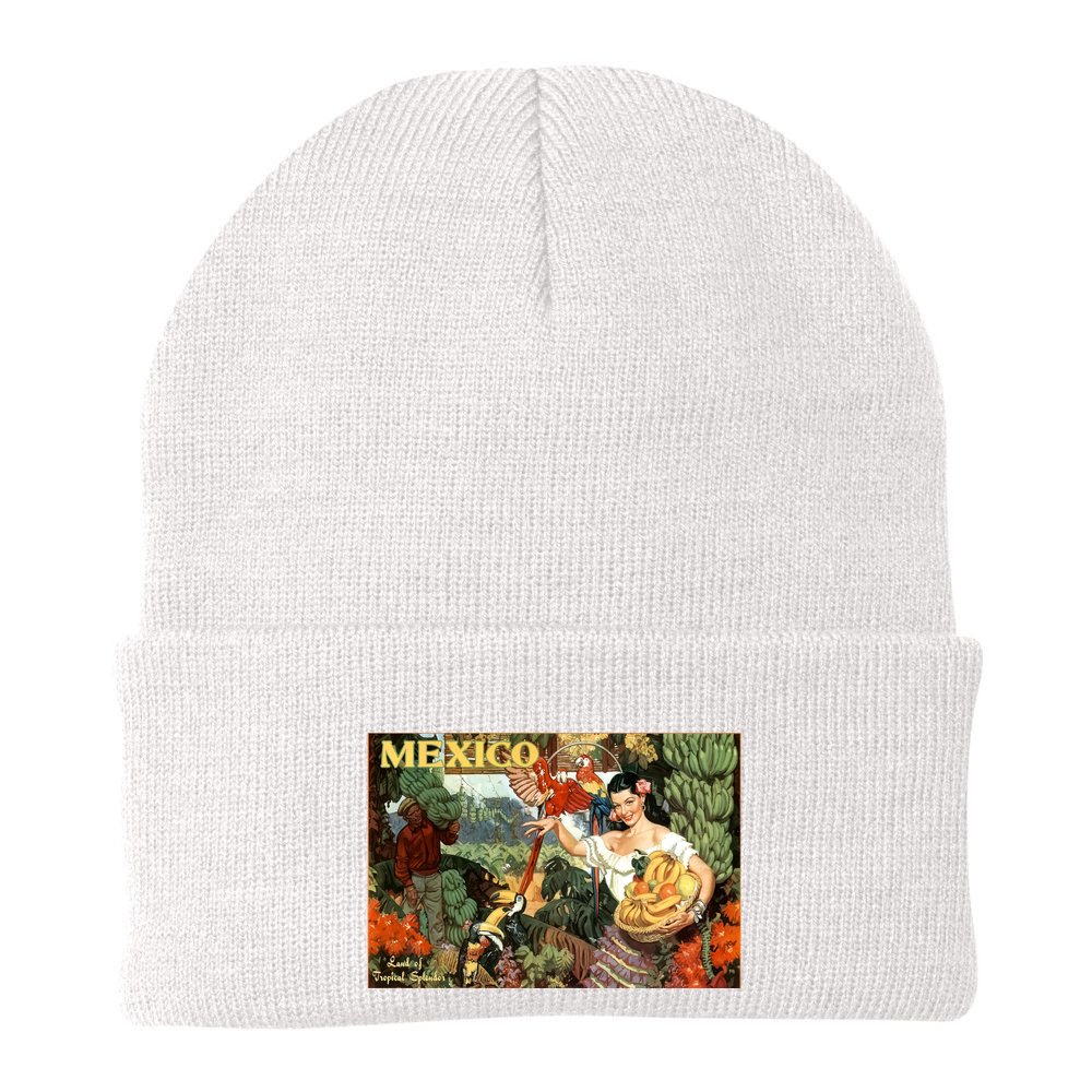 Vintage Mexico Poster Pin Up Fruits And Land Beanie