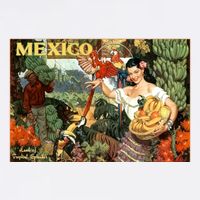 Vintage Mexico Poster Pin Up Fruits And Land Flatbill Hat